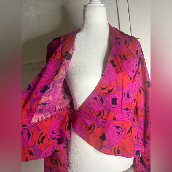 Finley Pink Long Sleeve Wrap Blouse with Tie Front size S - Picture 9 of 9